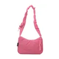 Pink nylon underarm bag with pleated strap and bow detail in a stylish crescent shape - Rose Red