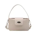 Bolso tipo cubo minimalista de cuero crema con placa ovalada y correa ajustable - Blanco