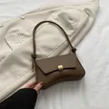 Deep brown retro underarm bag with golden square lock and knotted strap detail - Brown