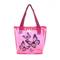 Pink transparent jelly tote bag with butterfly prints and woven shoulder straps - Rose Red