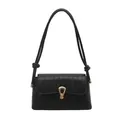 Sac à bandoulière chic noir en similicuir crocodile avec boucle dorée élégante - Noir