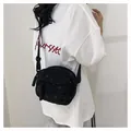 Black corduroy crossbody bag with strawberry print and adjustable strap - 21x18x8cm / Black