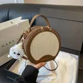 Vintage runde Patchwork-Handtasche mit brauner Webstruktur in einer Geschenkbox - Ohne Anhänger / Kaffeebraun
