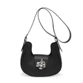 Bolso bandolera de media luna negro con una gran hebilla de flor metálica plateada - Negro