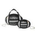 Set borsa a mano nera a forma di rugby con strisce bianche e tracolla a catena dorata - Grande / Nero