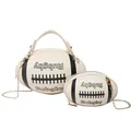 Borsa a tracolla rugby crema con catena dorata e motivo di football americano - Grande / Bianco Sporco