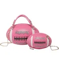 Set borsa a tracolla rosa a forma di rugby con catena e piccolo portamonete coordinato - Grande / Rosa Rosso