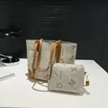 Three-piece vintage tote bag set in cream canvas with letter print and brown leather trim - Gray