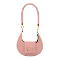 Pink crescent shoulder bag for women with golden bow detail and saffiano leather texture - Pink