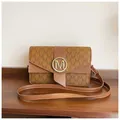Brown small crossbody bag with letter M print and sparkling gold hardware buckle - Brown
