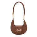 Brown half-moon underarm bag with gold bow clasp and crosshatch leather texture - Brown
