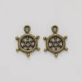 Set of two vintage bronze ship wheel pendants for DIY jewelry crafting accessories - Antique Bronze