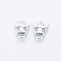 Pair of vintage silver cartoon cow charms in zinc alloy for DIY jewelry and crafts - Antique Silver