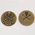 Retro bronze steampunk skull and gears pendant charm showing front and back view - Antique Bronze
