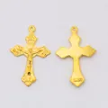 Pendente croce crocifisso vintage in lega di zinco dorata con incisione Italy - Oro