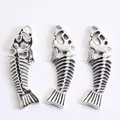 Three vintage silver fish bone charms made of alloy for DIY necklace making - Antique Silver