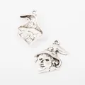 Antique silver wizard hat charm for DIY jewelry making with realistic facial details - Antique Silver