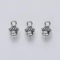 Three vintage silver acorn alloy pendants for DIY jewelry making and necklace crafts - Antique Silver