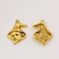 Vintage gold alloy witch pendant featuring wizard hat with stars for DIY jewelry - Antique Gold