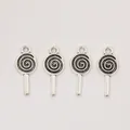 Set of four vintage antique silver lollipop alloy pendants for DIY jewelry making - Antique Silver