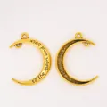 Golden moon charm pendants with to the moon and back engraving for DIY jewelry making - Antique Gold