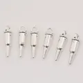 Set of 6 vintage silver zinc alloy bullet shaped pendants for DIY jewelry making - Ancient Silver