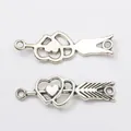 Zinc alloy bow and arrow heart pendant set for DIY jewelry making and necklace crafts - Antique Silver