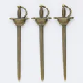 Three vintage bronze alloy miniature sword pendants with classical guard and spiral handle - Antique Bronze