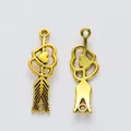 Polished gold alloy double heart and arrow charms for DIY jewelry making accessories - Antique Gold