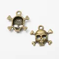 Vintage zinc alloy skull and crossbones charm with antique bronze finish for DIY jewelry - Antique Bronze