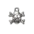 Vintage silver skull and crossbones pendant with ring loop for DIY jewelry making - Antique Silver