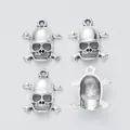 Colgantes de calavera retro plateados para joyería DIY, set de 4 piezas en aleación de zinc - Plata antigua
