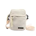 Mini borsa a tracolla in tela crema con etichetta FASHION e tracolla regolabile - Bianco