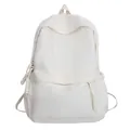 Minimalist cream white nylon backpack with large front pocket and drawstring side pouches - White