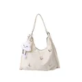 Schicke cremeweiße Hobo-Tasche mit Schmetterlingsdekor und weichem Plüsch-Wolkenanhänger - Mit Anhänger / Weiß