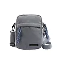 Mini borsa a tracolla in tela blu-grigio per cellulare con cinturino regolabile e logo - Blu