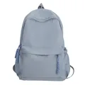 Minimalist haze blue student backpack made of durable nylon with front zipper pocket - Blue