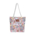 Pink canvas tote bag featuring cartoon cat prints and sturdy white cotton rope handles - Pink
