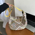 Ethnic style crossbody bag with colorful jacquard pattern and bright yellow strap - Yellow / 23*26.5*8cm