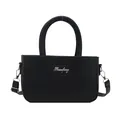 Borsa a tracolla minimalista in pelle PU nera con dettagli in argento e manico superiore - Nero