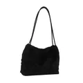 Minimalist black faux fur tote bag with slim shoulder straps for elegant autumn winter style - No Pendant / Black