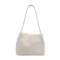 Minimalist white faux fur tote bag with plush texture and slim leather shoulder strap - No Pendant / White