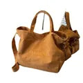 Große senfgelbe Cord-Einkaufstasche mit FASHION-Stickerei und verstellbarem Riemen - Khaki