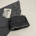 Minimalist large black PU leather shoulder bag with chain strap for women - Black