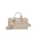 Chic beige quilted square handbag with triangular stitching and wide shoulder strap - Khaki