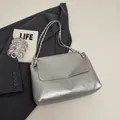 Silver metallic shoulder bag with chain strap and large capacity for daily commuting - Silver