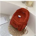 Caramel corduroy backpack for women featuring cute cartoon eye embroidery and straps - Orange Red