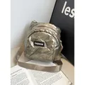 Champagne gold quilted space cotton crossbody bag with chic metallic finish - Gold