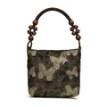 Sac sous le bras perlé style néo-chinois avec broderie papillon et poignées en bois - Or