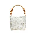 Sac à main style New Chinese blanc avec broderie papillon bleue et poignée en bois - Gris